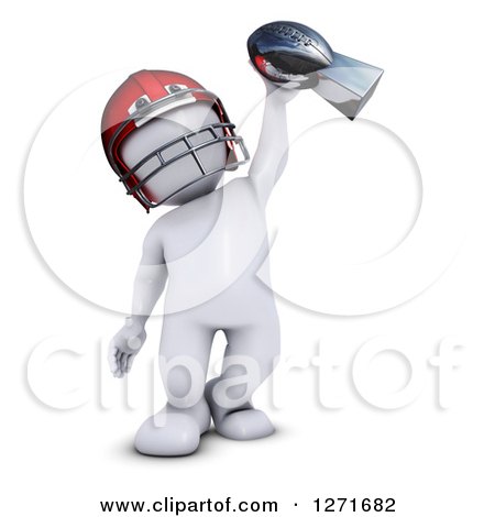 Clipart of a 3d White Man Football Player Holding up a Championship Trophy - Royalty Free Illustration by KJ Pargeter