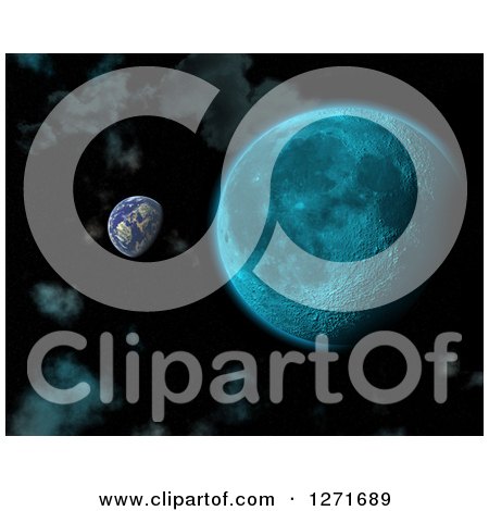 Clipart of a 3d Fictional Earth like Planet and Moon - Royalty Free Illustration by KJ Pargeter