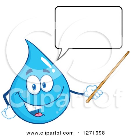 Clipart of a Talking Blue Water Drop Character Using a Pointer Stick - Royalty Free Vector Illustration by Hit Toon