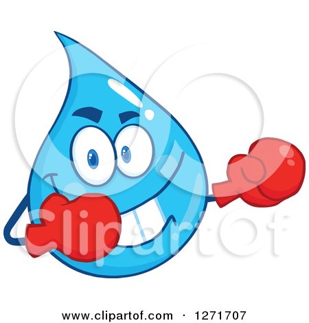 Clipart of a Tough Blue Water Drop Character Wearing Boxing Gloves - Royalty Free Vector Illustration by Hit Toon