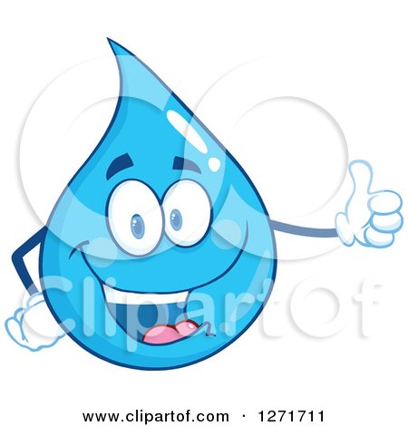 Clipart of a Happy Blue Water Drop Character Giving a Thumb up - Royalty Free Vector Illustration by Hit Toon