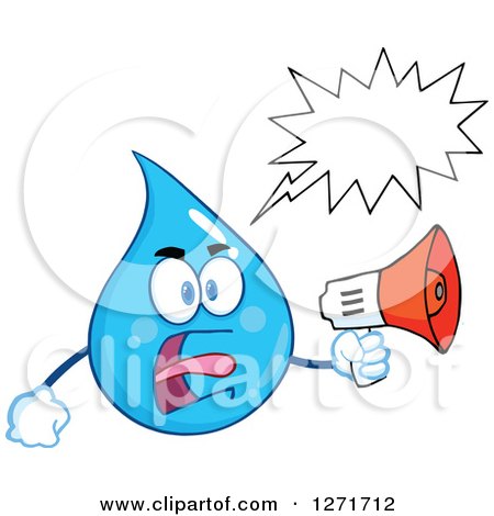 Clipart of a Mad Blue Water Drop Character Shouting Through a Megaphone - Royalty Free Vector Illustration by Hit Toon