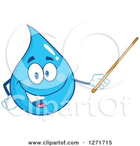 Clipart of a Happy Blue Water Drop Character Using a Pointer Stick - Royalty Free Vector Illustration by Hit Toon