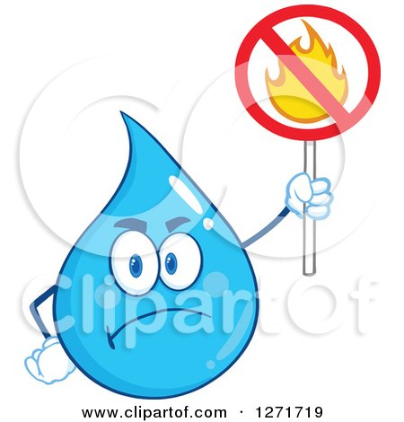 Clipart of a Mad Blue Water Drop Character Holding a No Fire Sign - Royalty Free Vector Illustration by Hit Toon