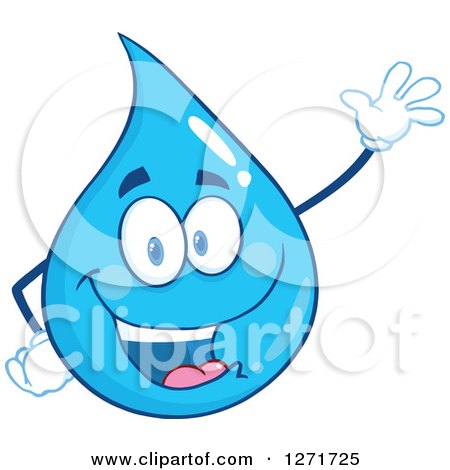 Clipart of a Happy Blue Water Drop Character Waving - Royalty Free Vector Illustration by Hit Toon