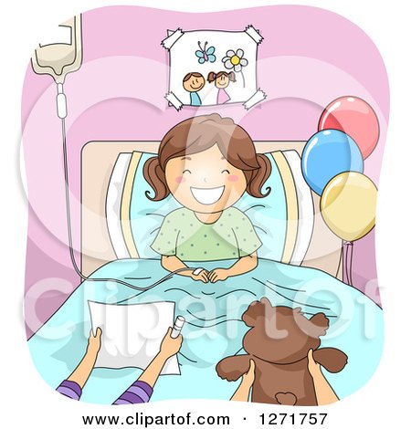 Clipart of a Happy Brunete White Girl with Hospital Visitors - Royalty Free Vector Illustration by BNP Design Studio