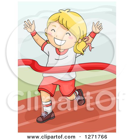Clipart of a Successful Blond Girl Breaking Through a Winner on a Track - Royalty Free Vector Illustration by BNP Design Studio