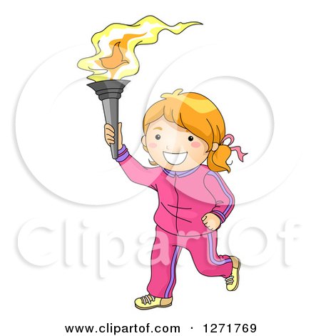 Clipart of a Sporty Red Haired White Girl Running with a Torch - Royalty Free Vector Illustration by BNP Design Studio