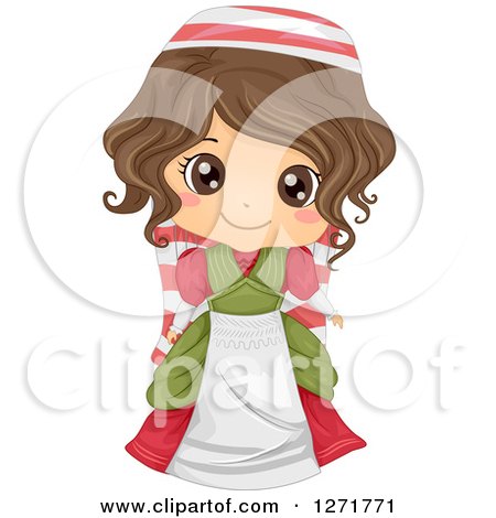 Clipart of a Happy Italian Girl in Traditional Clothes - Royalty Free Vector Illustration by BNP Design Studio