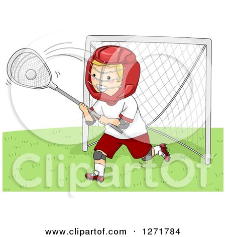 Clipart of a Blond White Lacrosse Goalie Player in Action - Royalty Free Vector Illustration by BNP Design Studio