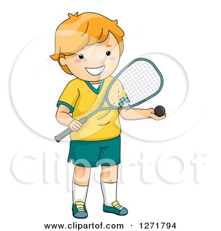 Clipart of a Happy Red Haired White Squash Player Boy - Royalty Free Vector Illustration by BNP Design Studio