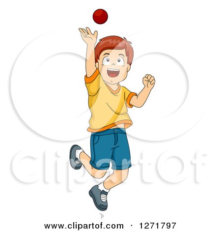 Clipart of a Brunette White Boy Catching a Cricket Ball - Royalty Free Vector Illustration by BNP Design Studio