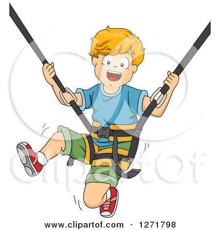 Clipart of a Happy White Boy Bungee Jumping - Royalty Free Vector Illustration by BNP Design Studio