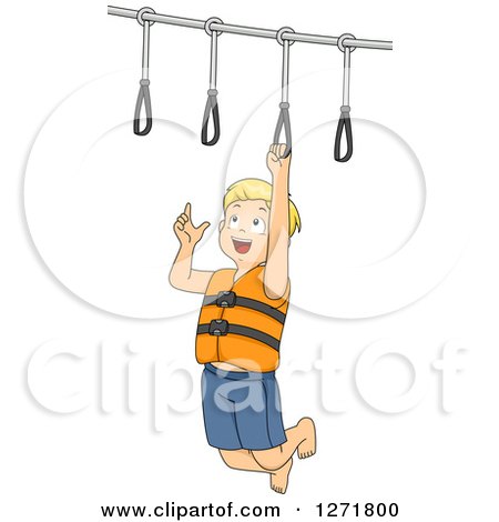 Clipart of a Blond White Boy on a Ring Obstacle Course - Royalty Free Vector Illustration by BNP Design Studio