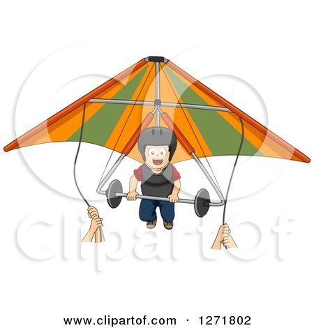 Clipart of Hands Guiding a Brunette Caucasian Boy on a Hang Glider -  Royalty Free Vector Illustration by BNP Design Studio #1271802