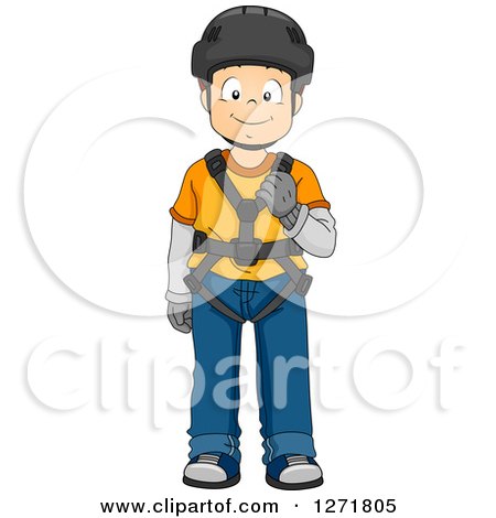 Clipart of a Happy White Boy in Climbing Safety Gear - Royalty Free Vector Illustration by BNP Design Studio