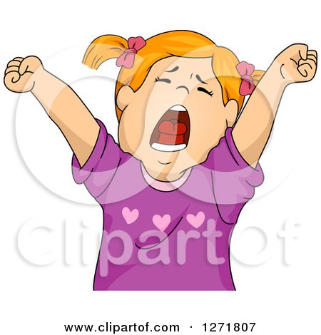 Clipart of a Tired Red Haired White Girl Stretching and Yawning - Royalty Free Vector Illustration by BNP Design Studio