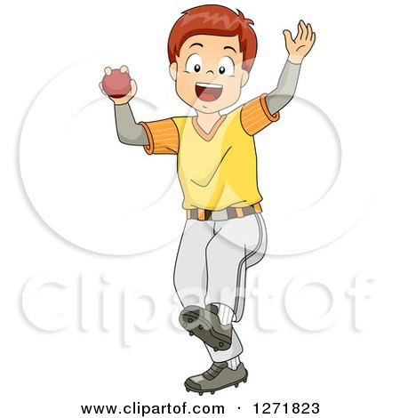 Clipart of a Happy Brunette White Cricket Bowler Boy - Royalty Free Vector Illustration by BNP Design Studio
