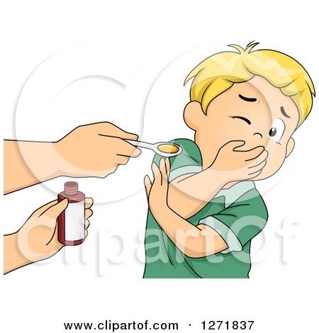 Clipart of a Blond White Boy Refusing to Take Medicine - Royalty Free Vector Illustration by BNP Design Studio