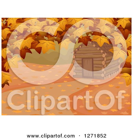 Clipart of a Log Cabin Framed in Autumn Branches - Royalty Free Vector Illustration by BNP Design Studio