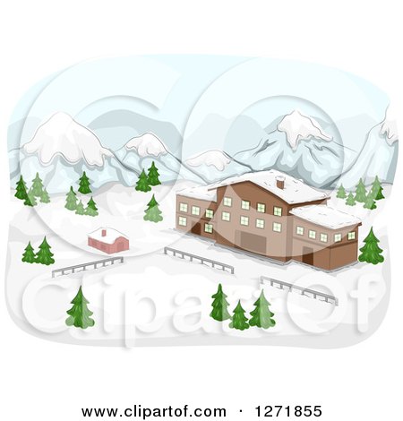 Clipart of a Mountainous Ski Lodge and Snow - Royalty Free Vector Illustration by BNP Design Studio