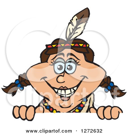 Clipart of a Happy Native American Indian Woman Peeking over a Sign - Royalty Free Vector Illustration by Dennis Holmes Designs