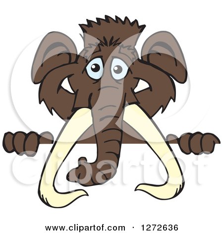 Clipart of a Happy Mammoth Peeking over a Sign - Royalty Free Vector Illustration by Dennis Holmes Designs