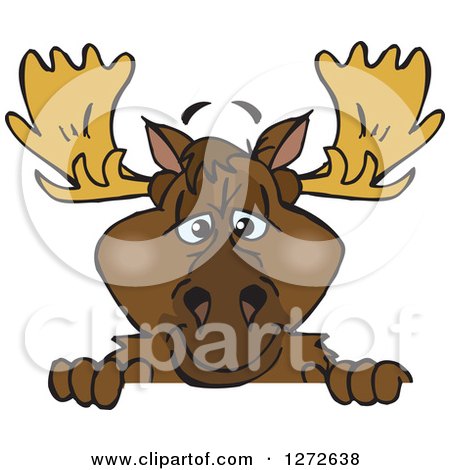 Clipart of a Moose Peeking over a Sign - Royalty Free Vector Illustration by Dennis Holmes Designs