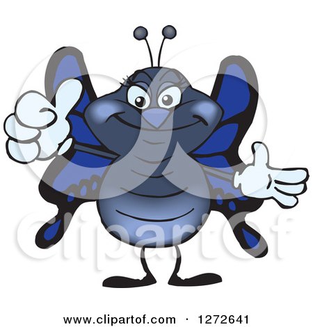 Clipart of a Happy Blue Butterfly Giving a Thumb up - Royalty Free Vector Illustration by Dennis Holmes Designs