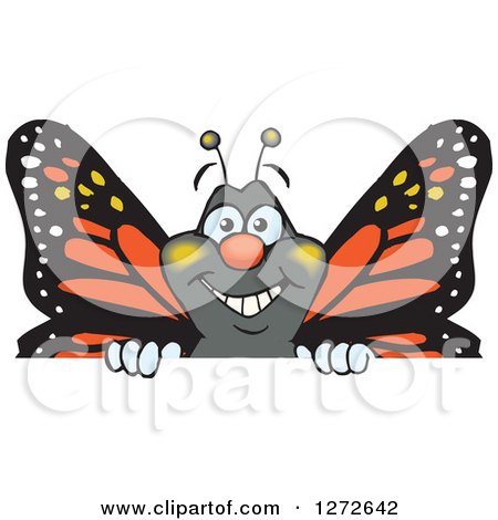 Clipart of a Happy Monarch Butterfly Peeking over a Sign - Royalty Free Vector Illustration by Dennis Holmes Designs