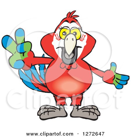 Clipart of a Happy Scarlet Macaw Parrot Gesturing Peace - Royalty Free Vector Illustration by Dennis Holmes Designs