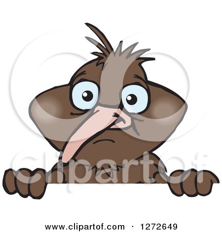 Clipart of a Kiwi Bird Peeking over a Sign - Royalty Free Vector Illustration by Dennis Holmes Designs