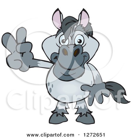 Clipart of a Happy Gray Horse Gesturing Peace - Royalty Free Vector Illustration by Dennis Holmes Designs