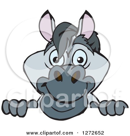 Clipart of a Happy Gray Horse Peeking over a Sign - Royalty Free Vector Illustration by Dennis Holmes Designs
