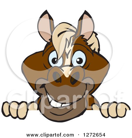 Clipart of a Happy Brown Horse Peeking over a Sign - Royalty Free Vector Illustration by Dennis Holmes Designs