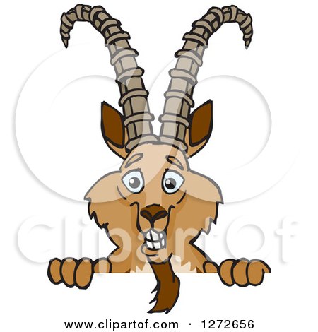 Clipart of a Happy Ibex Goat Peeking over a Sign - Royalty Free Vector Illustration by Dennis Holmes Designs