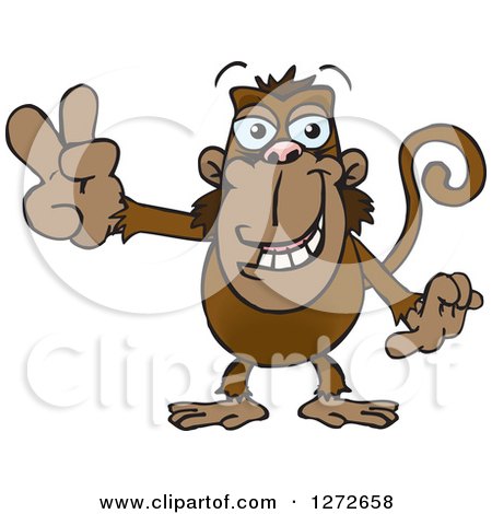 Clipart of a Happy Monkey Gesturing Peace - Royalty Free Vector Illustration by Dennis Holmes Designs