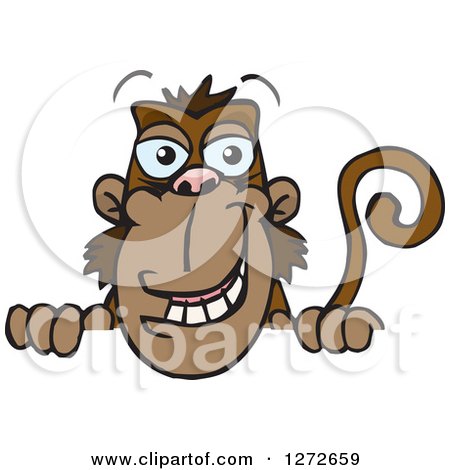 Clipart of a Happy Monkey Peeking over a Sign - Royalty Free Vector Illustration by Dennis Holmes Designs