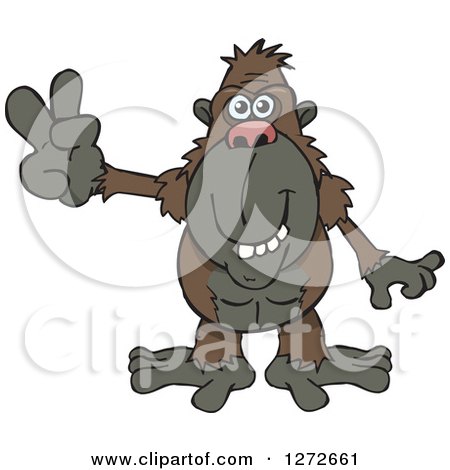 Clipart of a Happy Ape Gesturing Peace - Royalty Free Vector Illustration by Dennis Holmes Designs