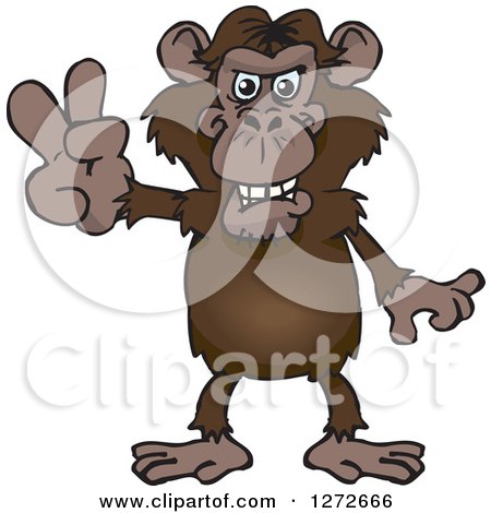 Clipart of a Chimpanzee Gesturing Peace - Royalty Free Vector Illustration by Dennis Holmes Designs