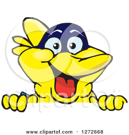 Clipart of a Happy Yellow Marine Fish Peeking over a Sign - Royalty Free Vector Illustration by Dennis Holmes Designs