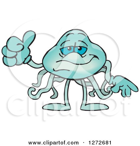 Clipart of a Blue Jellyfish Giving a Thumb up - Royalty Free Vector Illustration by Dennis Holmes Designs