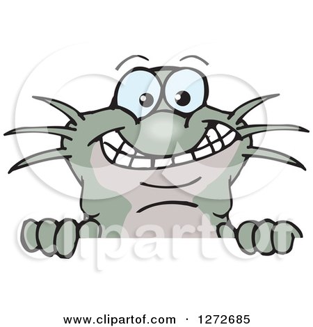 Clipart of a Happy Catfish Peeking over a Sign - Royalty Free Vector Illustration by Dennis Holmes Designs