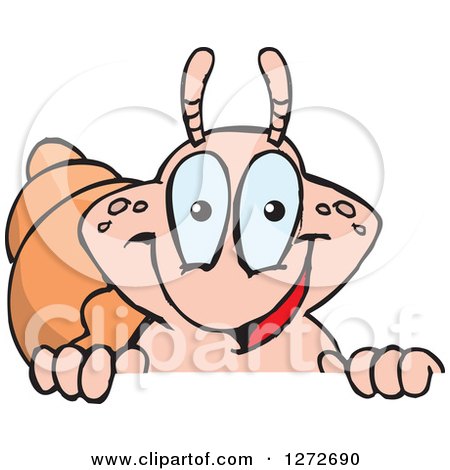 Clipart of a Happy Hermit Crab Peeking over a Sign - Royalty Free Vector Illustration by Dennis Holmes Designs