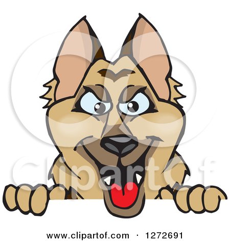 Clipart of a German Shepherd Dog Peeking over a Sign - Royalty Free Vector Illustration by Dennis Holmes Designs
