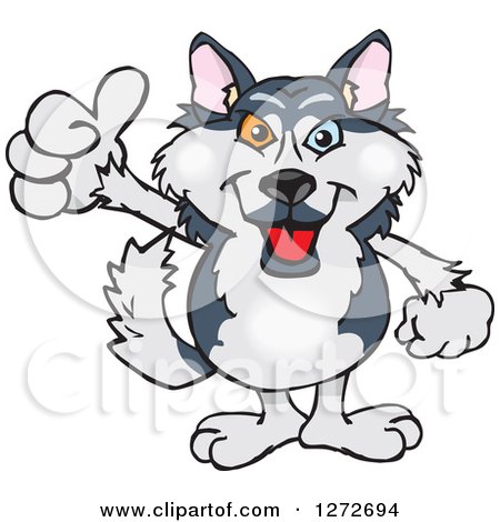 Clipart of a Happy Husky Dog Giving a Thumb up - Royalty Free Vector Illustration by Dennis Holmes Designs
