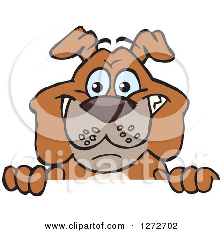 Clipart of a Happy Brown Bulldog Peeking over a Sign - Royalty Free Vector Illustration by Dennis Holmes Designs