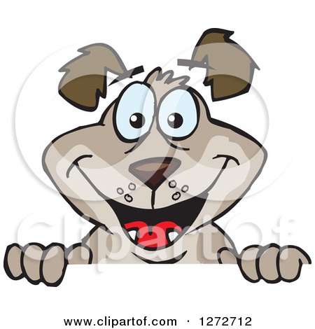 Clipart of a Happy Brown Dog Peeking over a Sign - Royalty Free Vector Illustration by Dennis Holmes Designs