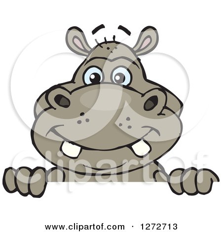 Clipart of a Happy Hippo Peeking over a Sign - Royalty Free Vector Illustration by Dennis Holmes Designs