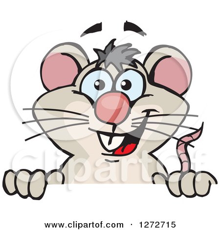 Clipart of a Happy Mouse Peeking over a Sign - Royalty Free Vector Illustration by Dennis Holmes Designs